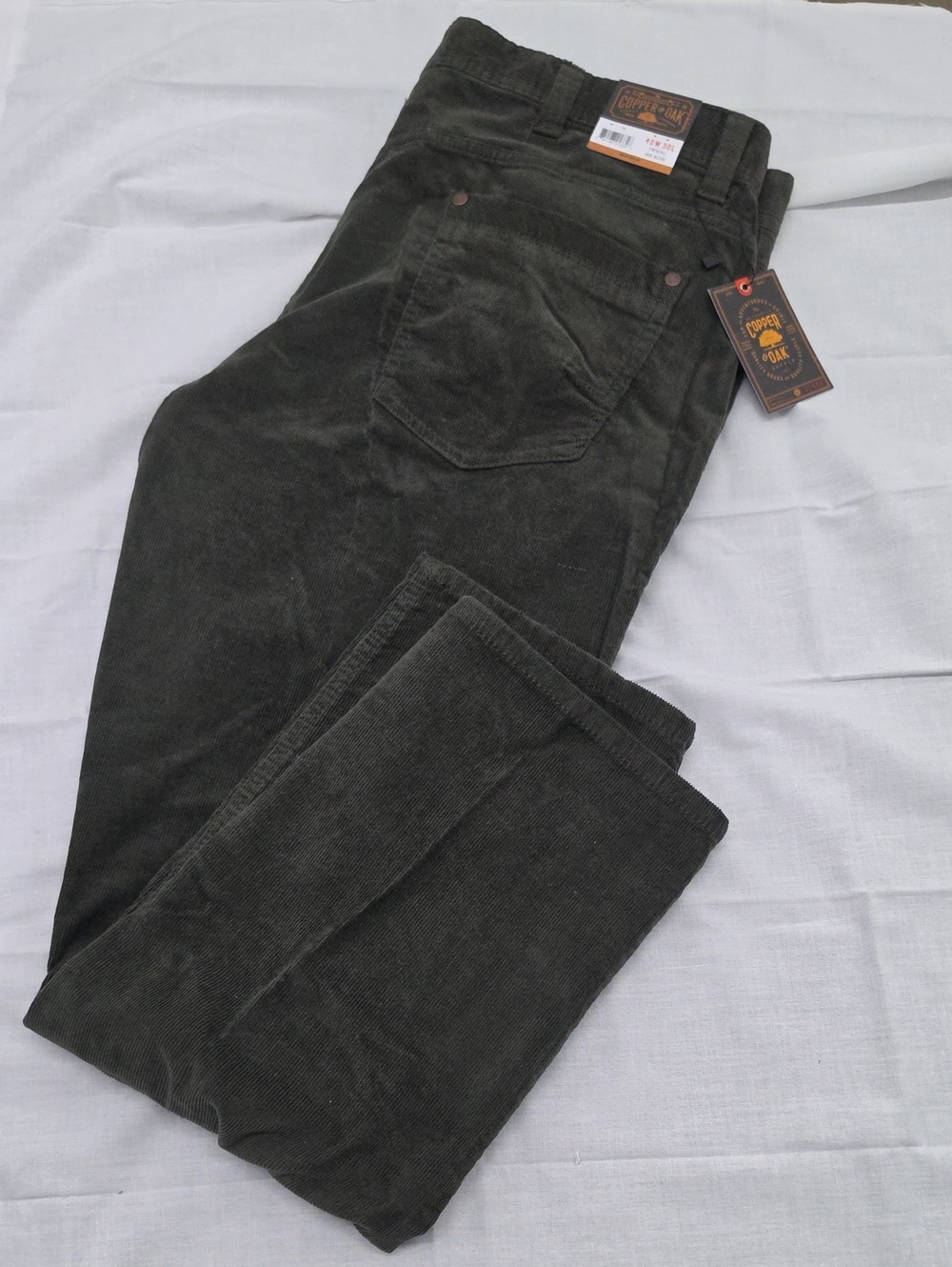 Copper & Oak Men Pants 40x30 Olive, Cotton Blend Straight  Corduroy